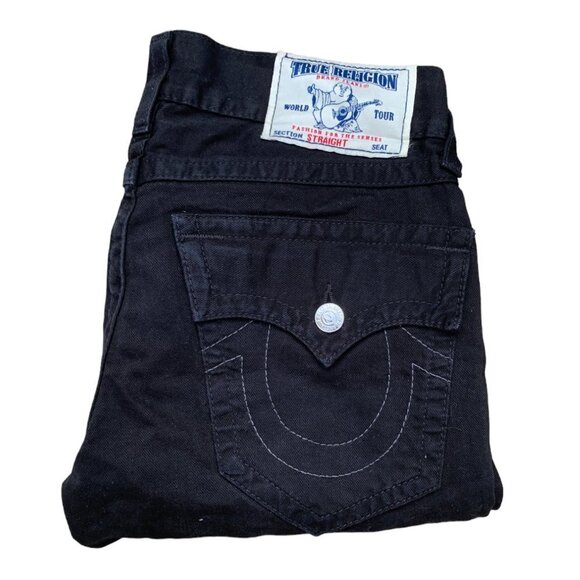 Vintage True Religion Jeans Size 30 STRAIGHT Black White Stitch - Picture 1 of 7